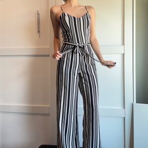 A pinstriped jumpsuit for work